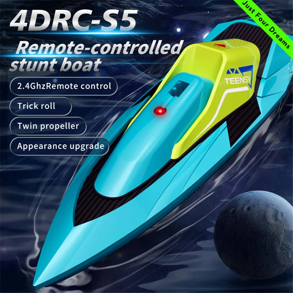 4DRC S5 Mini Dual Propeller Electric Remote Control Boat Kids Water Toy Stunt Boat - Blue - 2