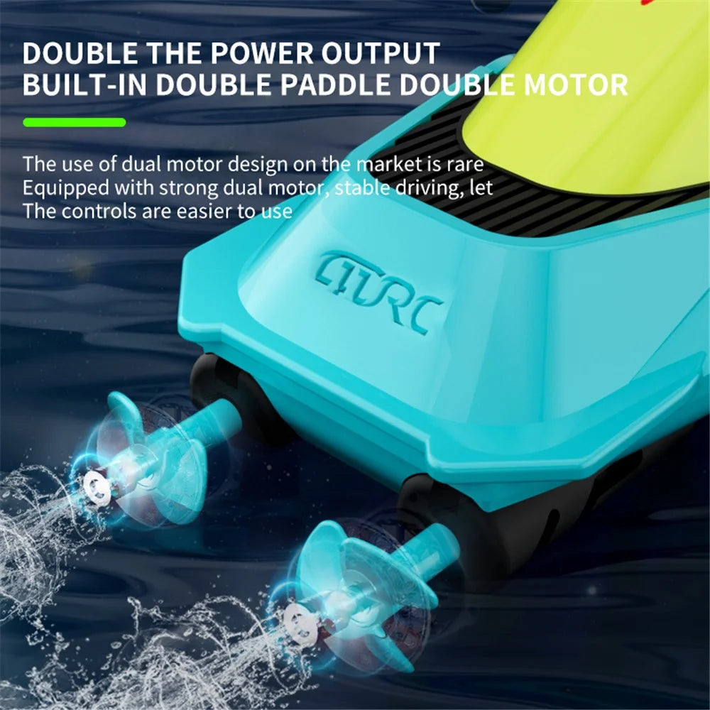 4DRC S5 Mini Dual Propeller Electric Remote Control Boat Kids Water Toy Stunt Boat - Blue - 4