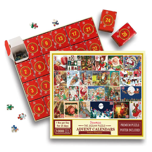 DOWMOO Christmas Advent Calendar Puzzle 1000 Piece 24 Grid Creative Blind Box Gift Set - 24 Grid - 1