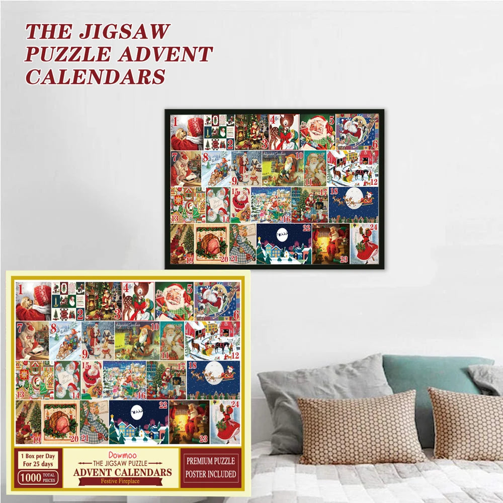 DOWMOO Christmas Advent Calendar Puzzle 1000 Piece 24 Grid Creative Blind Box Gift Set - 24 Grid - 2
