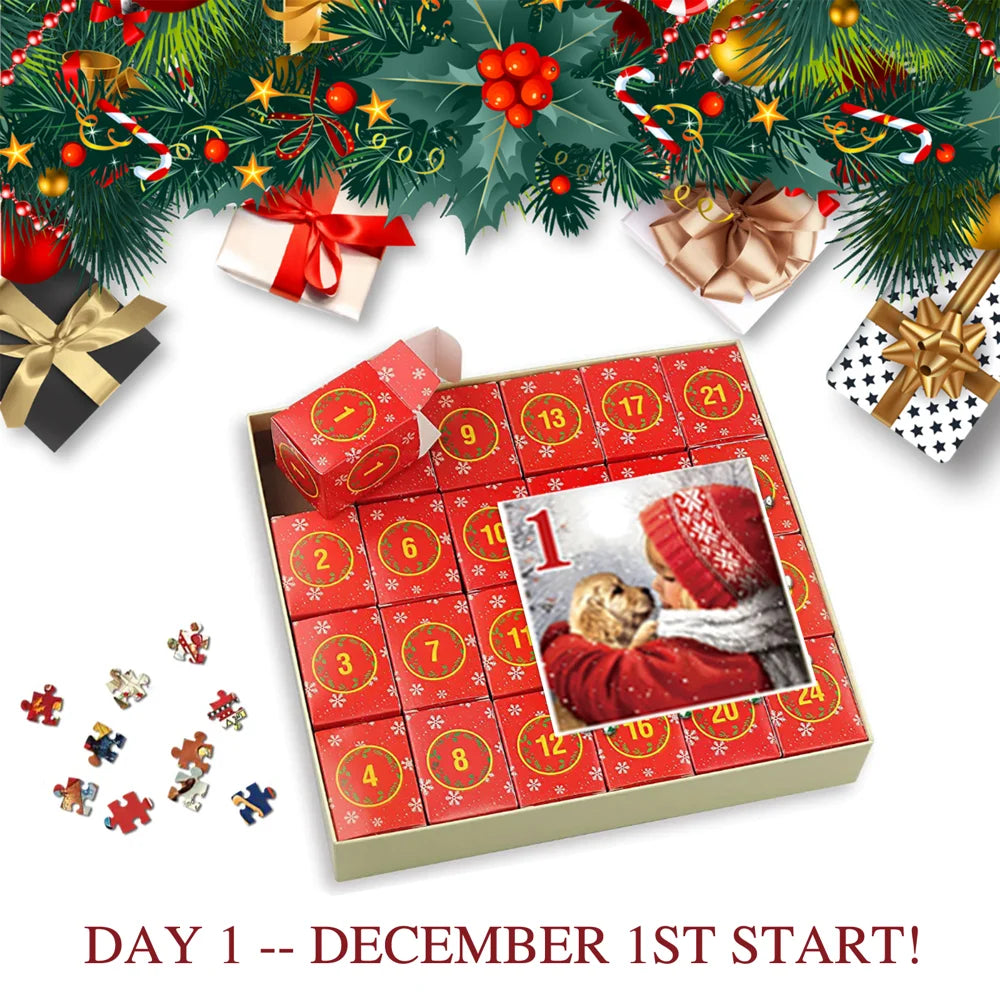 DOWMOO Christmas Advent Calendar Puzzle 1000 Piece 24 Grid Creative Blind Box Gift Set - 24 Grid - 4