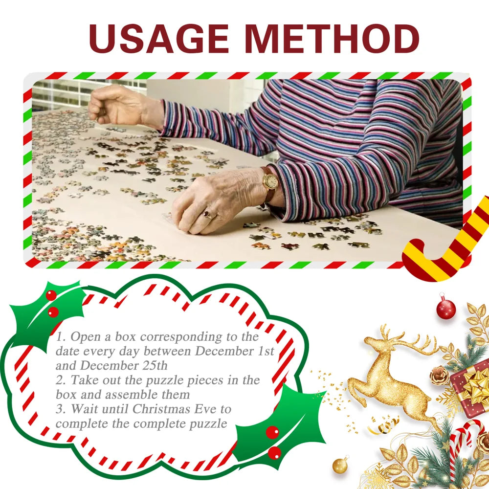 DOWMOO Christmas Advent Calendar Puzzle 1000 Piece 24 Grid Creative Blind Box Gift Set - 24 Grid - 6