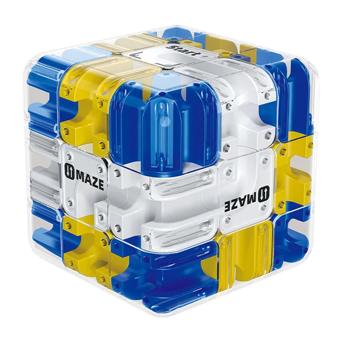 6.9 x 6.9 x 6.9cm 3D Maze Cube Rolling Ball Puzzle Game for Kids Brain Teaser Skill Builder Educational Toy Gift - Blue+White - 1