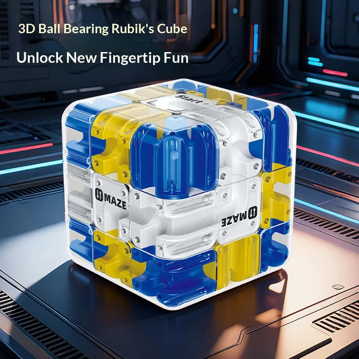 6.9 x 6.9 x 6.9cm 3D Maze Cube Rolling Ball Puzzle Game for Kids Brain Teaser Skill Builder Educational Toy Gift - Blue+White - 2