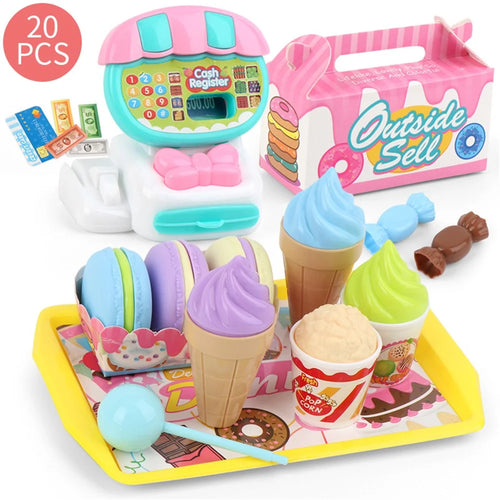 Kids Pretend Play Supermarket Cash Register Set Vegetables Ice cream Shopping Kitchen Toys Kits - Pink - 1