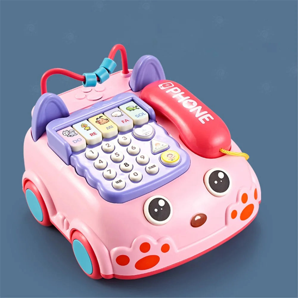 Cartoon Shape Early Education Telephone Car Multifunctional Bilingual Phone Car Education Toy - Pink - 2