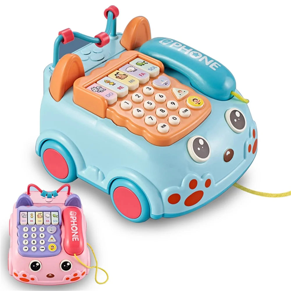 Cartoon Shape Early Education Telephone Car Multifunctional Bilingual Phone Car Education Toy - Pink - 3