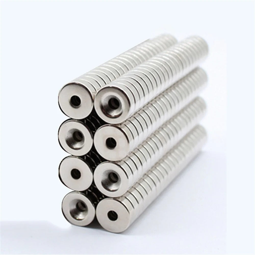 100Pcs/Set 12 x 4mm Industrial Equipment and DIY Projects Powerful Suction Round Shape Hole NdFeB Magnet - 1