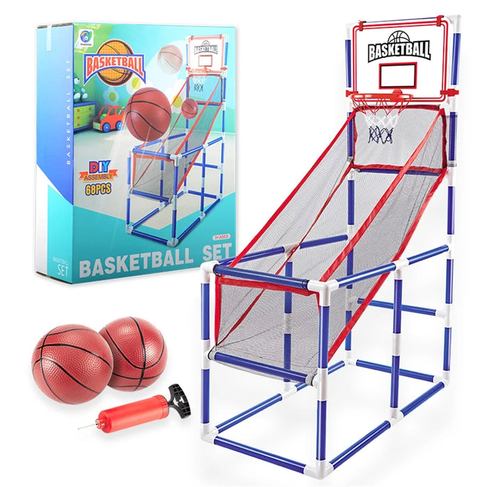 DIY Assembly Basketball Hoop Indoor Outdoor Children Boys Basketball Shooting Sport Toy Set with Air Pump 2 Balls - 1
