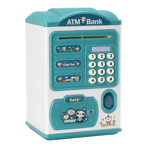 SJL6709 Cartoon Electronic Piggy Bank Coin Money Saving Box Fingerprint Digital Password Music Light ATM Bank Children Toy Gift - Green - 1