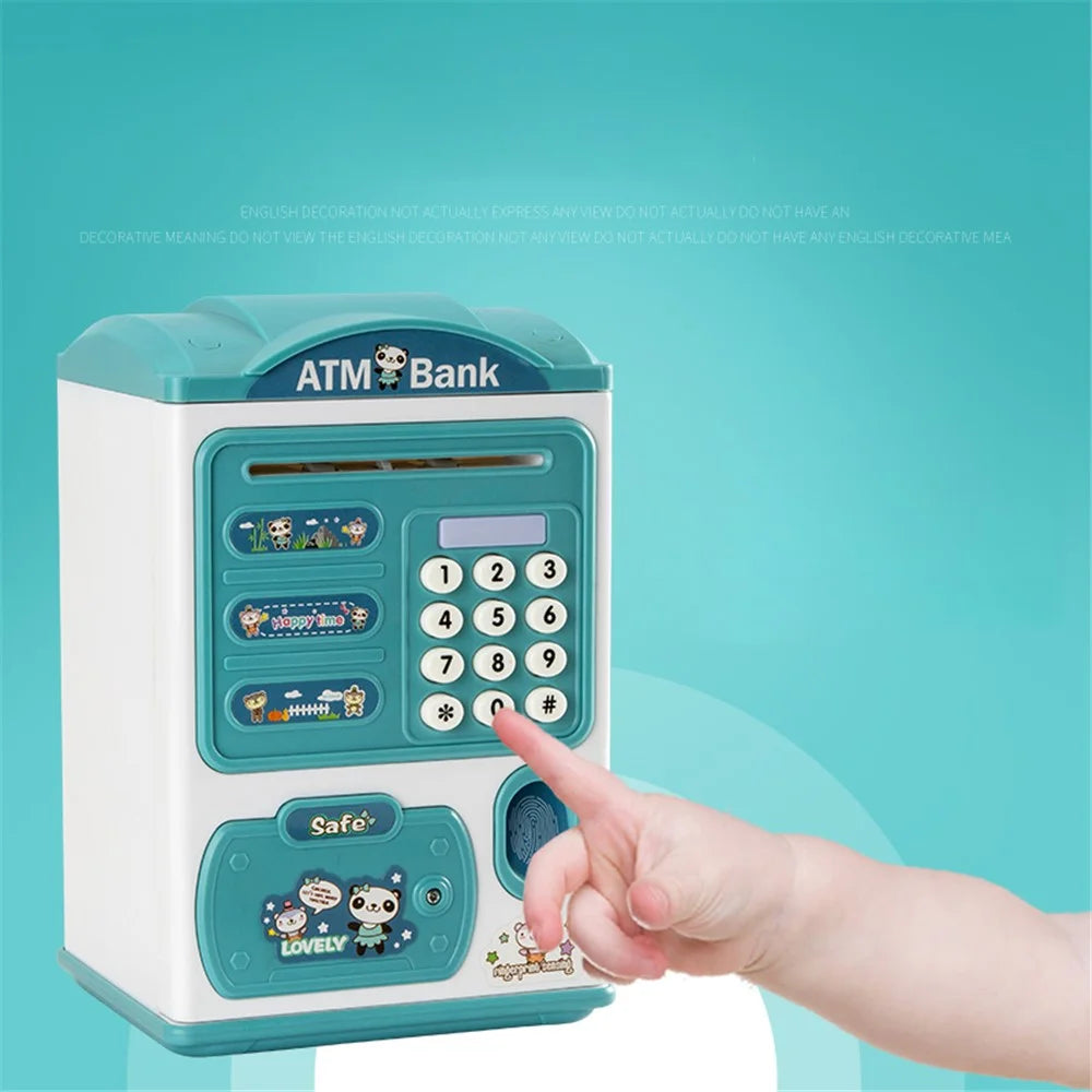 SJL6709 Cartoon Electronic Piggy Bank Coin Money Saving Box Fingerprint Digital Password Music Light ATM Bank Children Toy Gift - Green - 2