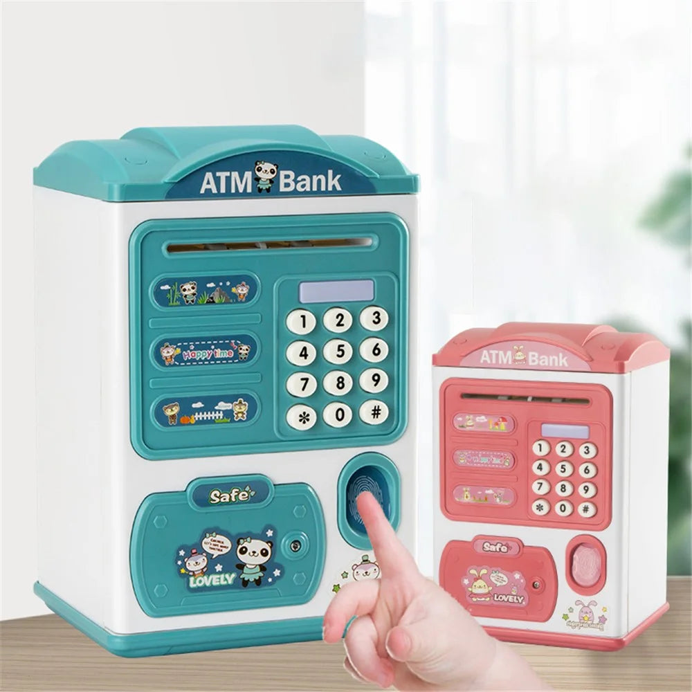 SJL6709 Cartoon Electronic Piggy Bank Coin Money Saving Box Fingerprint Digital Password Music Light ATM Bank Children Toy Gift - Green - 3