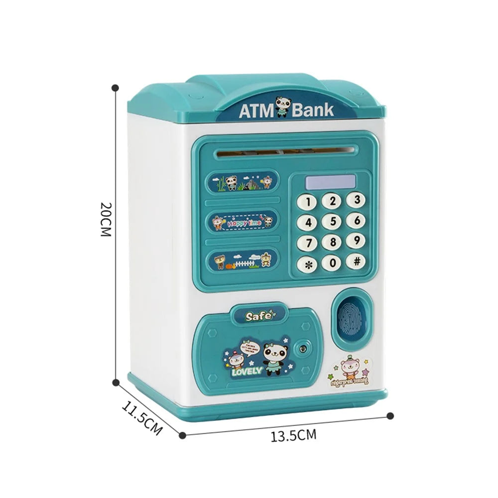 SJL6709 Cartoon Electronic Piggy Bank Coin Money Saving Box Fingerprint Digital Password Music Light ATM Bank Children Toy Gift - Green - 6