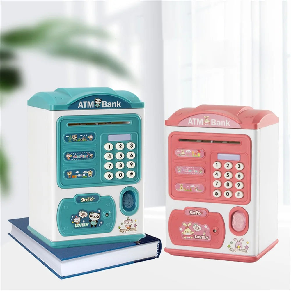 SJL6709 Cartoon Electronic Piggy Bank Coin Money Saving Box Fingerprint Digital Password Music Light ATM Bank Children Toy Gift - Green - 7