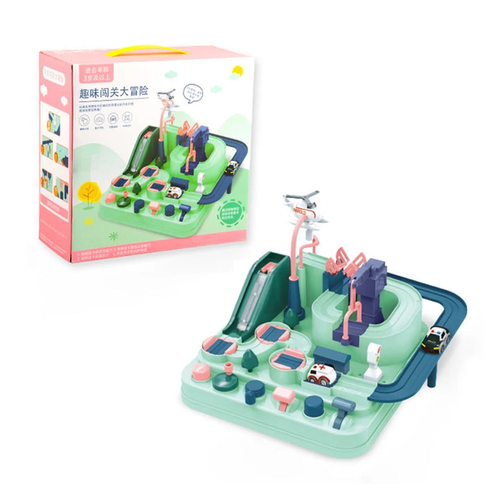 6719 Race Tracks Car Adventure Toys City Rescue Preschool Educational Toy Vehicle Track Playsets - Pink/Green - 1