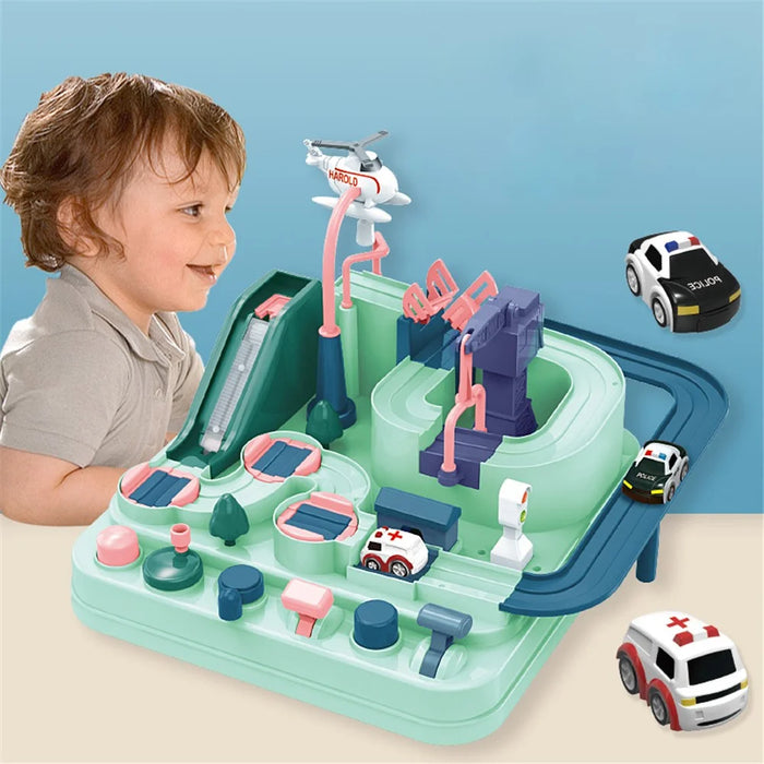 6719 Race Tracks Car Adventure Toys City Rescue Preschool Educational Toy Vehicle Track Playsets - Pink/Green - 5