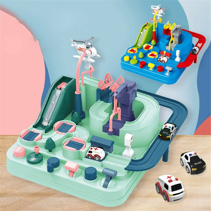 6719 Race Tracks Car Adventure Toys City Rescue Preschool Educational Toy Vehicle Track Playsets - Pink/Green - 6