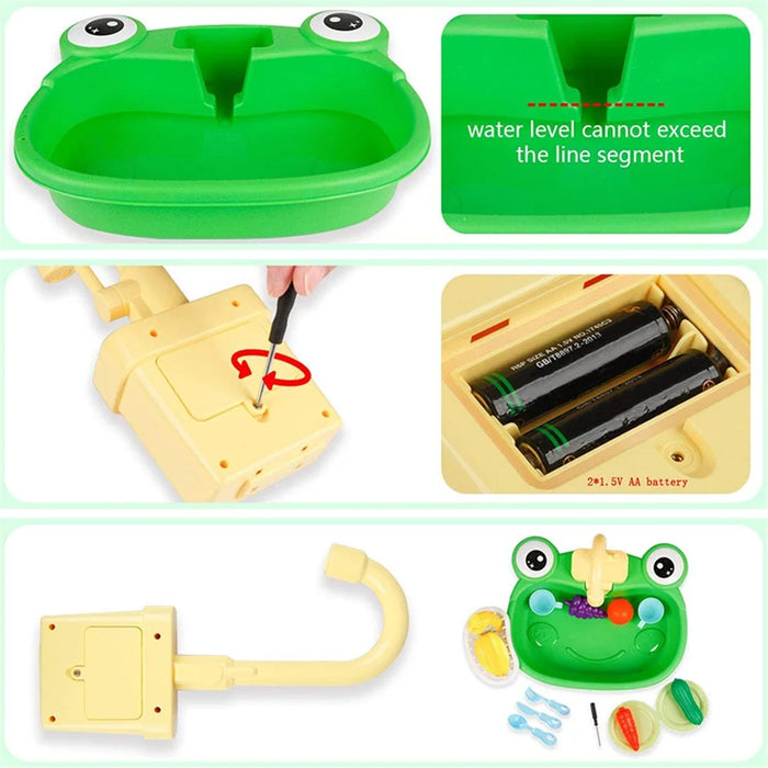 890 Kitchen Sink Toys Set for Kids Automatic Water Cycle System Electric Dishwasher Pretend Toy - Orange - 2