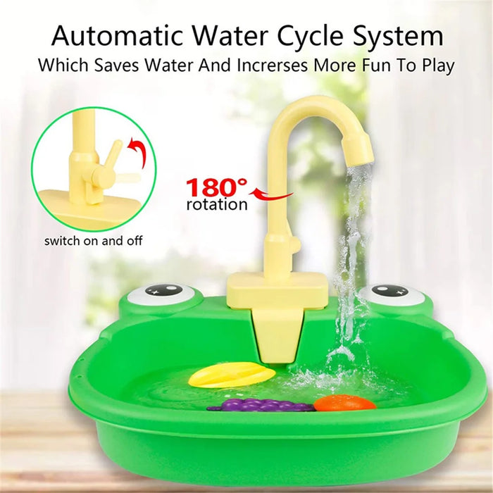 890 Kitchen Sink Toys Set for Kids Automatic Water Cycle System Electric Dishwasher Pretend Toy - Orange - 3