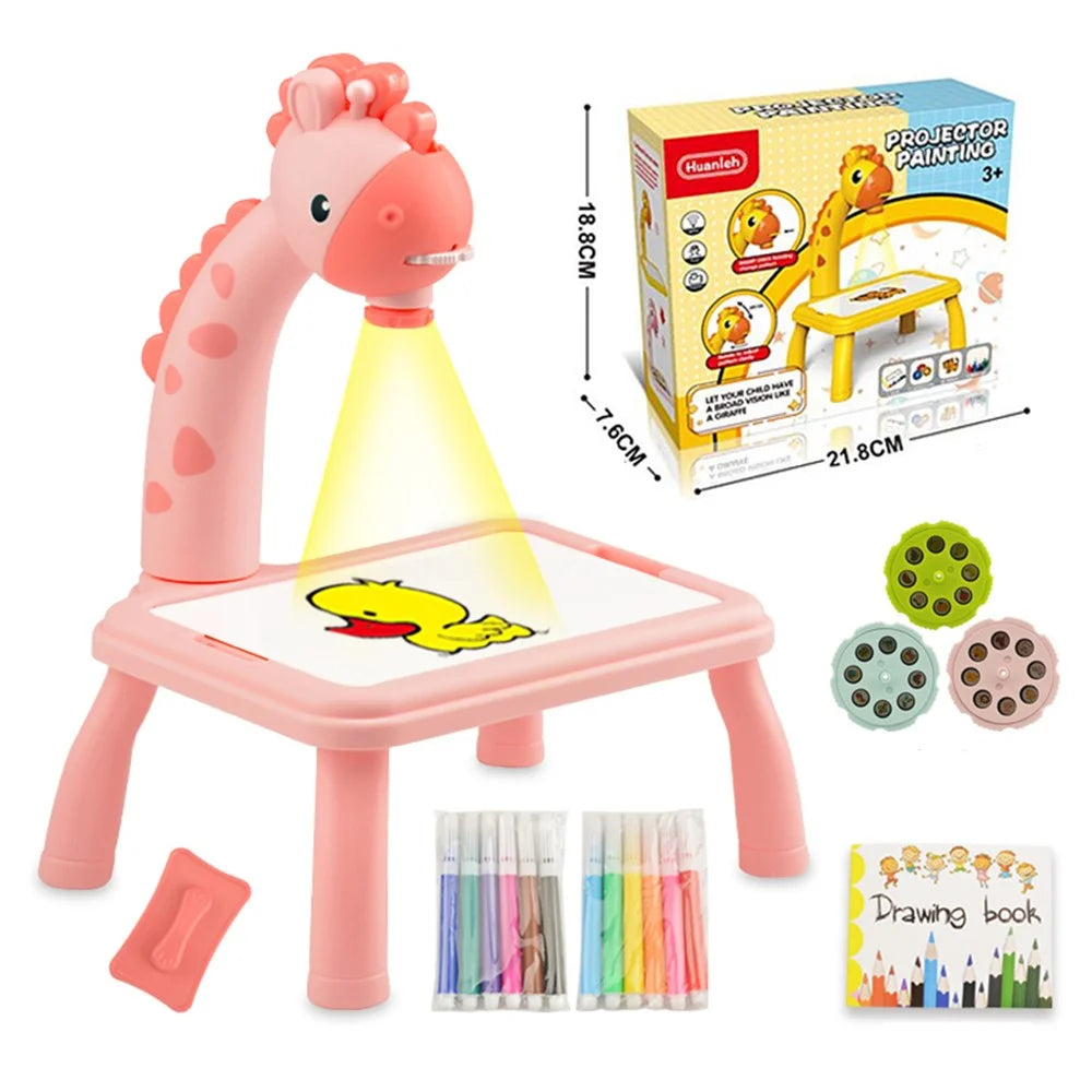 6688-03 Cute Giraffe Electric Projection Painting Table Drawing Board Kids Graffiti Writing Desk Children Educational Toy - Pink/Color Box - 1