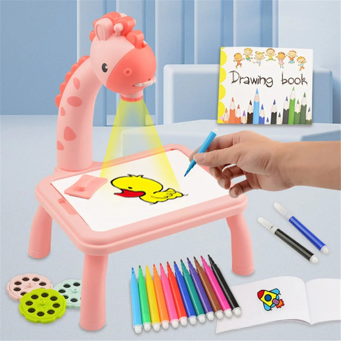 6688-03 Cute Giraffe Electric Projection Painting Table Drawing Board Kids Graffiti Writing Desk Children Educational Toy - Pink/Color Box - 2
