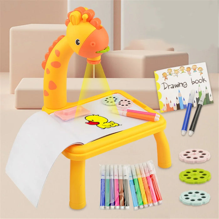 6688-03 Cute Giraffe Electric Projection Painting Table Drawing Board Kids Graffiti Writing Desk Children Educational Toy - Pink/Color Box - 3