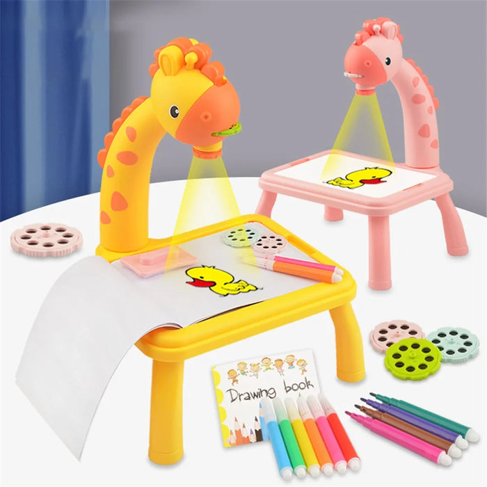 6688-03 Cute Giraffe Electric Projection Painting Table Drawing Board Kids Graffiti Writing Desk Children Educational Toy - Pink/Color Box - 4