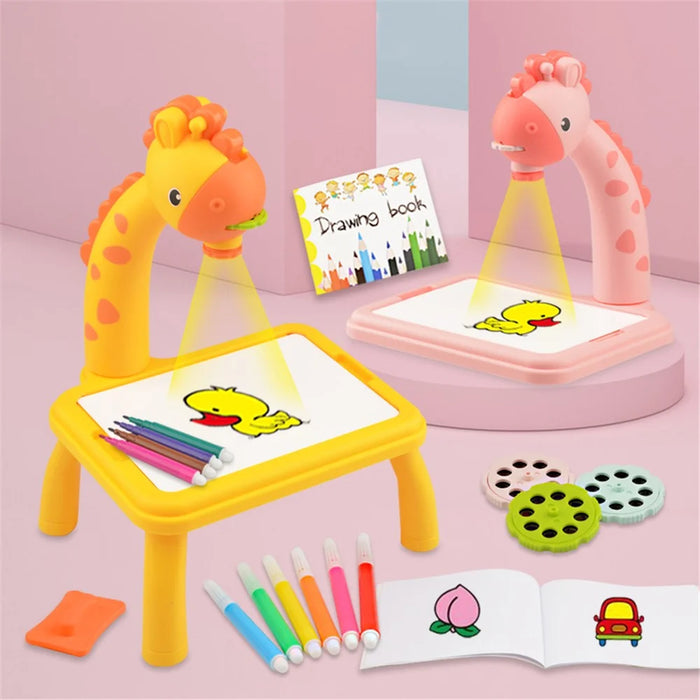 6688-03 Cute Giraffe Electric Projection Painting Table Drawing Board Kids Graffiti Writing Desk Children Educational Toy - Pink/Color Box - 5