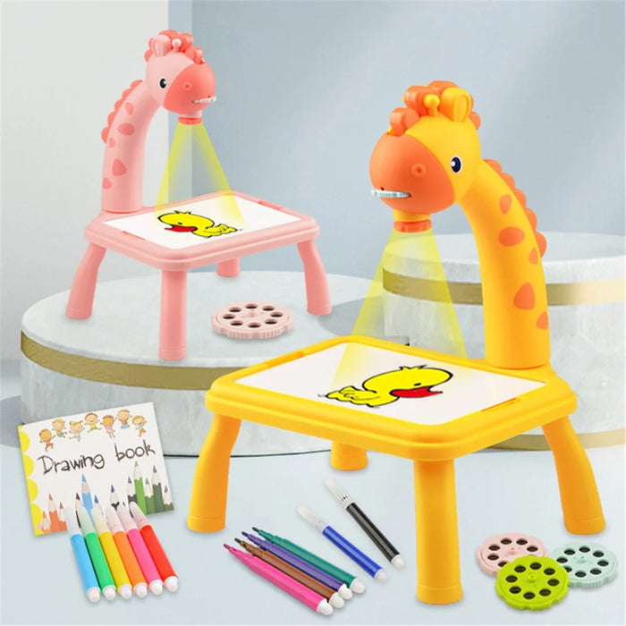 6688-03 Cute Giraffe Electric Projection Painting Table Drawing Board Kids Graffiti Writing Desk Children Educational Toy - Pink/Color Box - 6