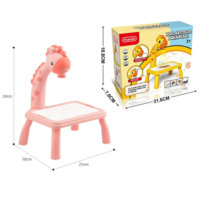 6688-03 Cute Giraffe Electric Projection Painting Table Drawing Board Kids Graffiti Writing Desk Children Educational Toy - Pink/Color Box - 7