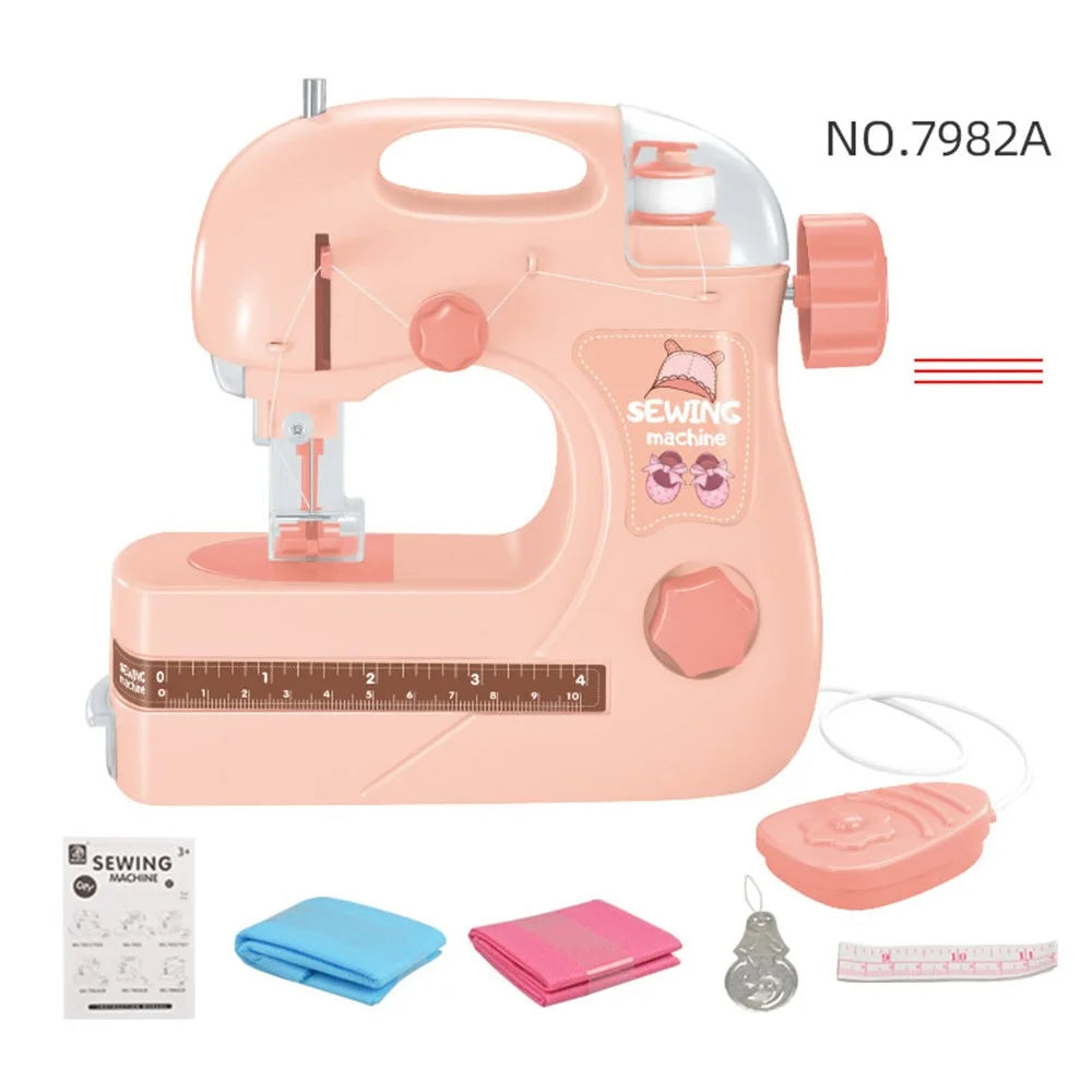 7982 Electric Children Sewing Machine Toy with Lights Small Appliance Pretend Play Sewing Toy for DIY Masks Educational Toys (Size: M) - Pink - 1