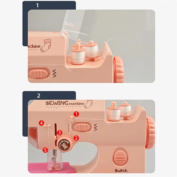 7982 Electric Children Sewing Machine Toy with Lights Small Appliance Pretend Play Sewing Toy for DIY Masks Educational Toys (Size: M) - Pink - 3