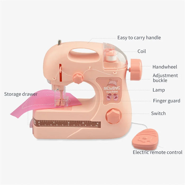 7982 Electric Children Sewing Machine Toy with Lights Small Appliance Pretend Play Sewing Toy for DIY Masks Educational Toys (Size: M) - Pink - 6