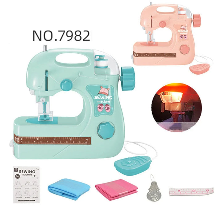 7982 Electric Children Sewing Machine Toy with Lights Small Appliance Pretend Play Sewing Toy for DIY Masks Educational Toys (Size: M) - Pink - 7