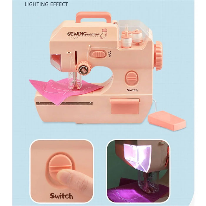 7981 Children Pretend Play Sewing Machine Toy Mini Appliance Electric Sewing Machine Toy with Folding Handle/Lights - Pink - 2