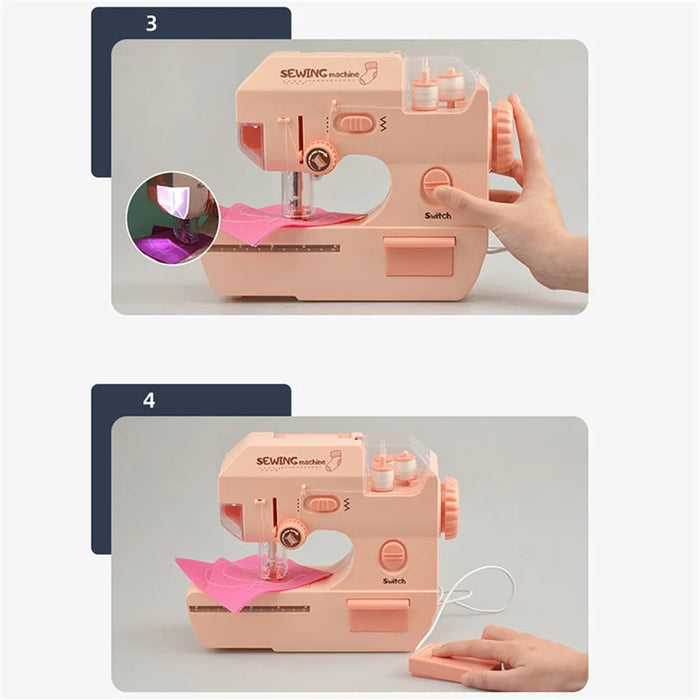 7981 Children Pretend Play Sewing Machine Toy Mini Appliance Electric Sewing Machine Toy with Folding Handle/Lights - Pink - 4