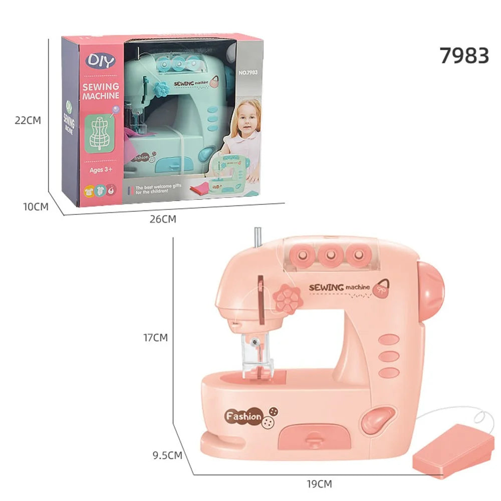 7983 Children Sewing Machine Toy Mini Pretend Play Electric Sewing Machine Toy with Lights (Size: M) - Pink - 2