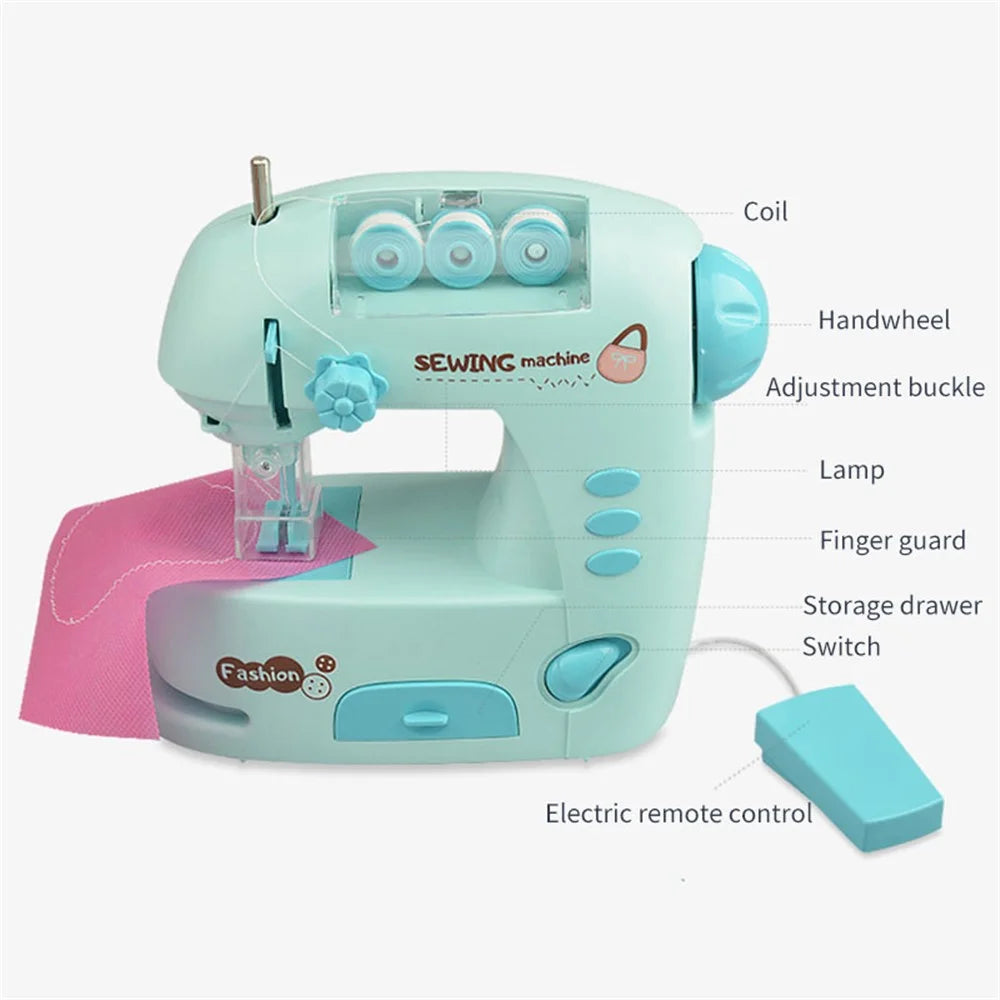 7983 Children Sewing Machine Toy Mini Pretend Play Electric Sewing Machine Toy with Lights (Size: M) - Pink - 3