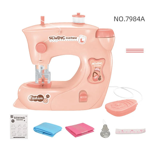 7984 Pretend Play Electric Sewing Machine Toy for Kids Mini Appliances Sewing Machine Toy with Lights (Size: S) - Pink - 1