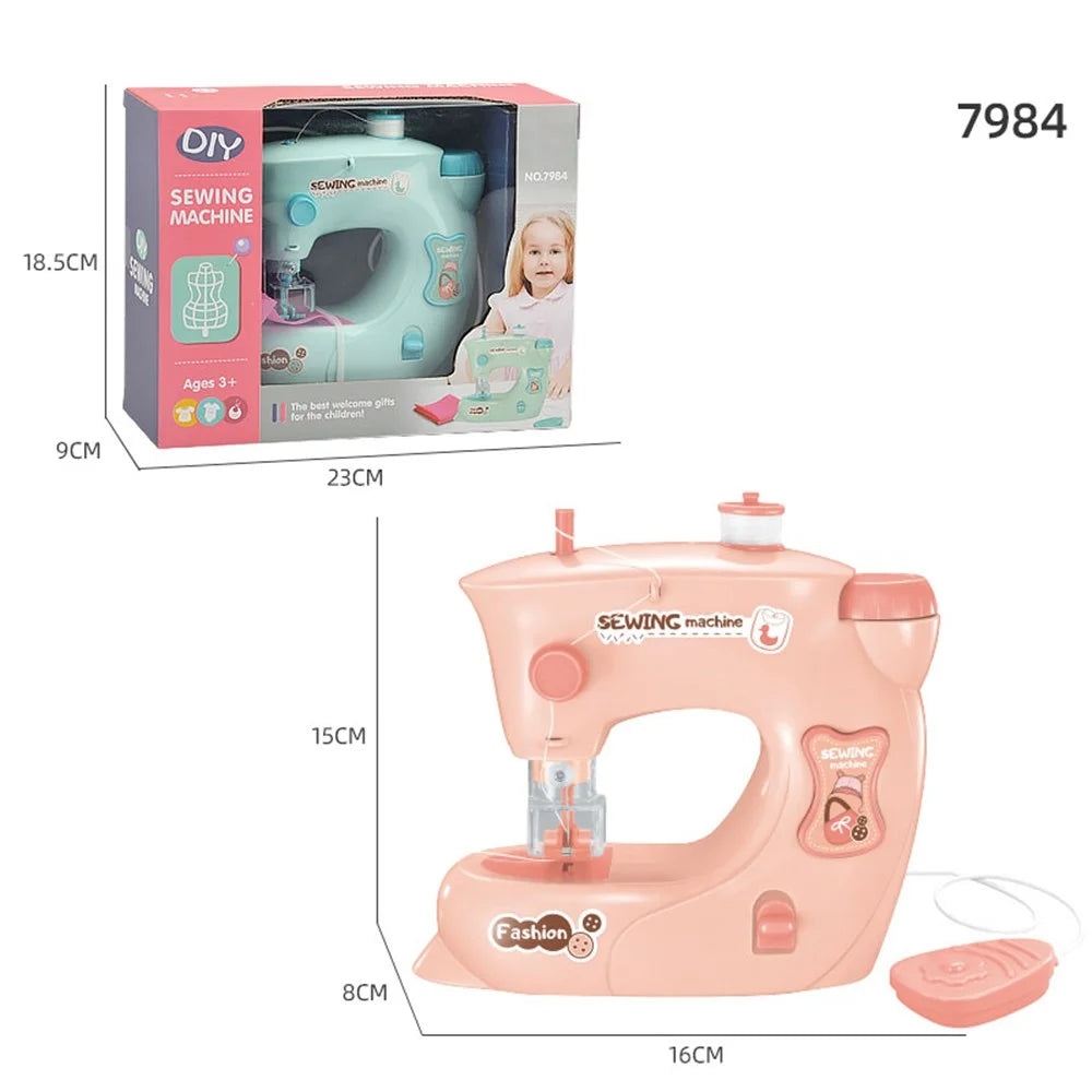 7984 Pretend Play Electric Sewing Machine Toy for Kids Mini Appliances Sewing Machine Toy with Lights (Size: S) - Pink - 2