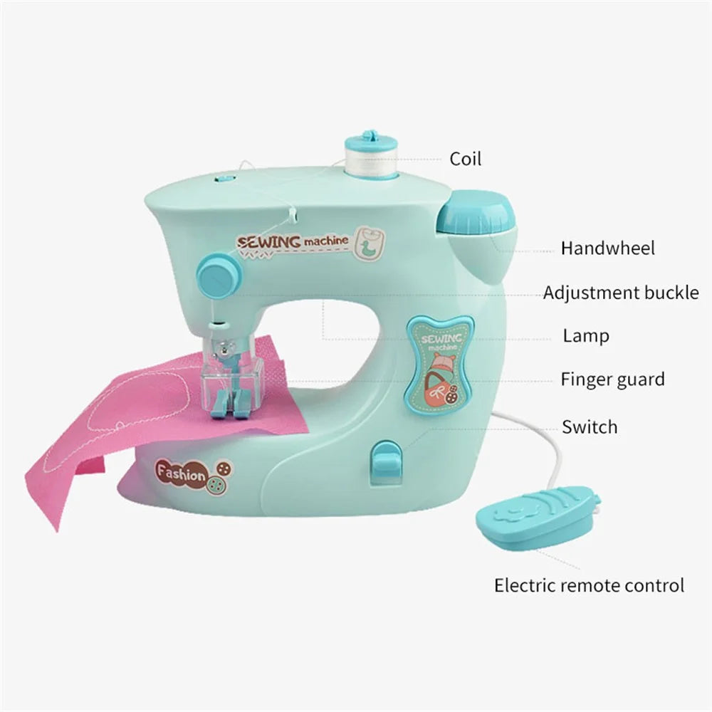 7984 Pretend Play Electric Sewing Machine Toy for Kids Mini Appliances Sewing Machine Toy with Lights (Size: S) - Pink - 3