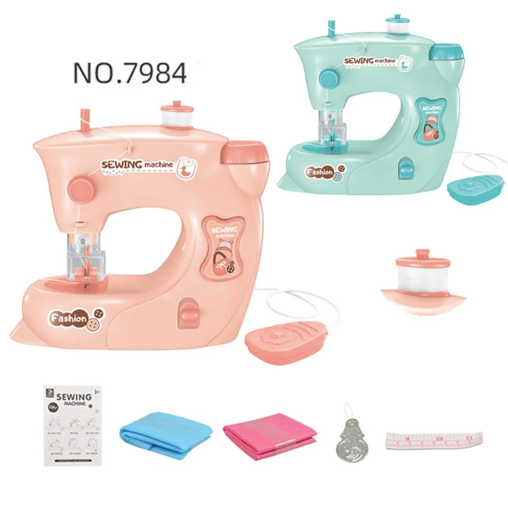 7984 Pretend Play Electric Sewing Machine Toy for Kids Mini Appliances Sewing Machine Toy with Lights (Size: S) - Pink - 4