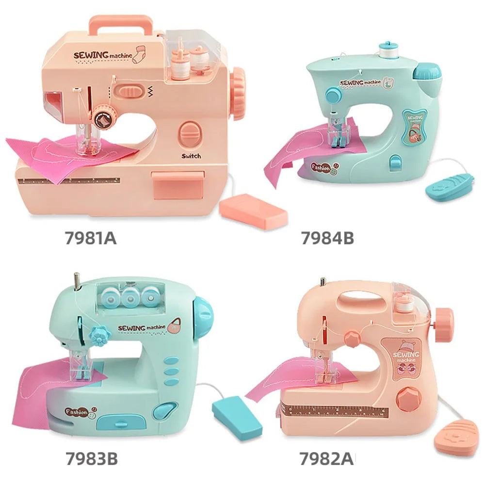 7984 Pretend Play Electric Sewing Machine Toy for Kids Mini Appliances Sewing Machine Toy with Lights (Size: S) - Pink - 5