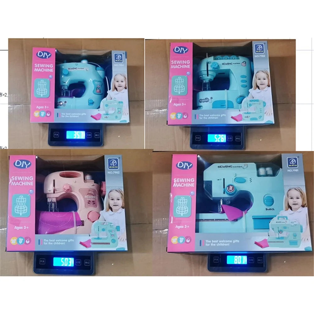 7984 Pretend Play Electric Sewing Machine Toy for Kids Mini Appliances Sewing Machine Toy with Lights (Size: S) - Pink - 6