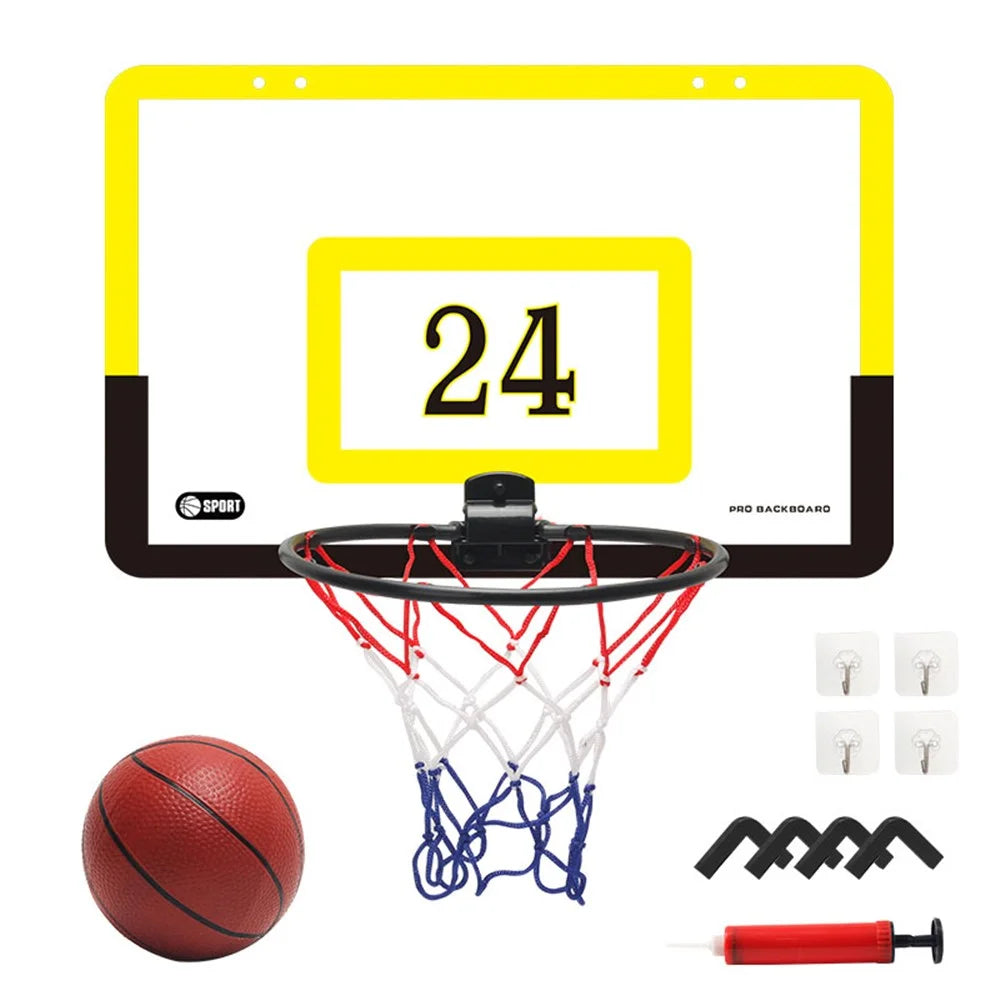 Punch-Free Plastic Basketball Hoop Set Basketball Hanger Mount Game for Kids Children Adults - Yellow - 1