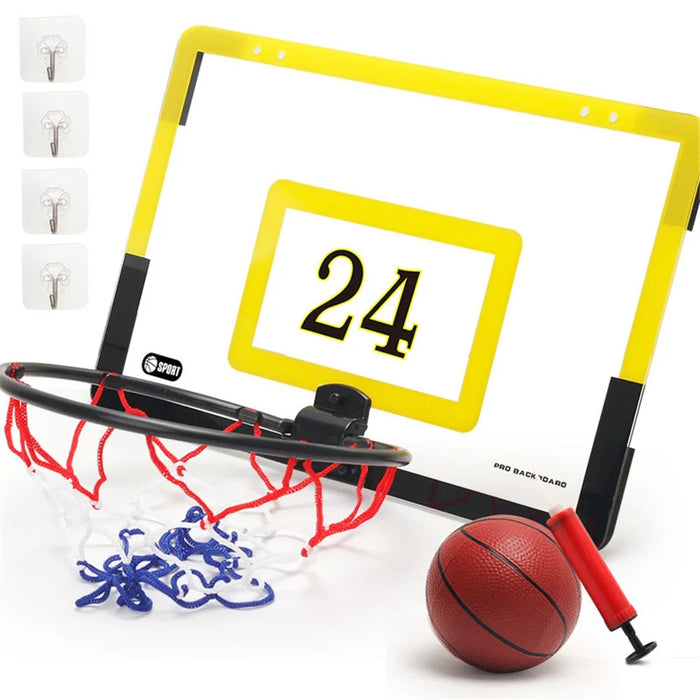 Punch-Free Plastic Basketball Hoop Set Basketball Hanger Mount Game for Kids Children Adults - Yellow - 7