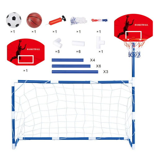 7701 2-in-1 Outdoor Sports Center Kids Toy Basketball Soccer Sports Station Indoor Arcade Game with Basketball Hoop Soccer Goal for Boys and Girls - 1