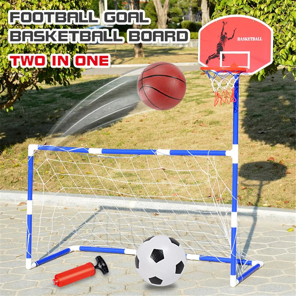 7701 2-in-1 Outdoor Sports Center Kids Toy Basketball Soccer Sports Station Indoor Arcade Game with Basketball Hoop Soccer Goal for Boys and Girls - 4