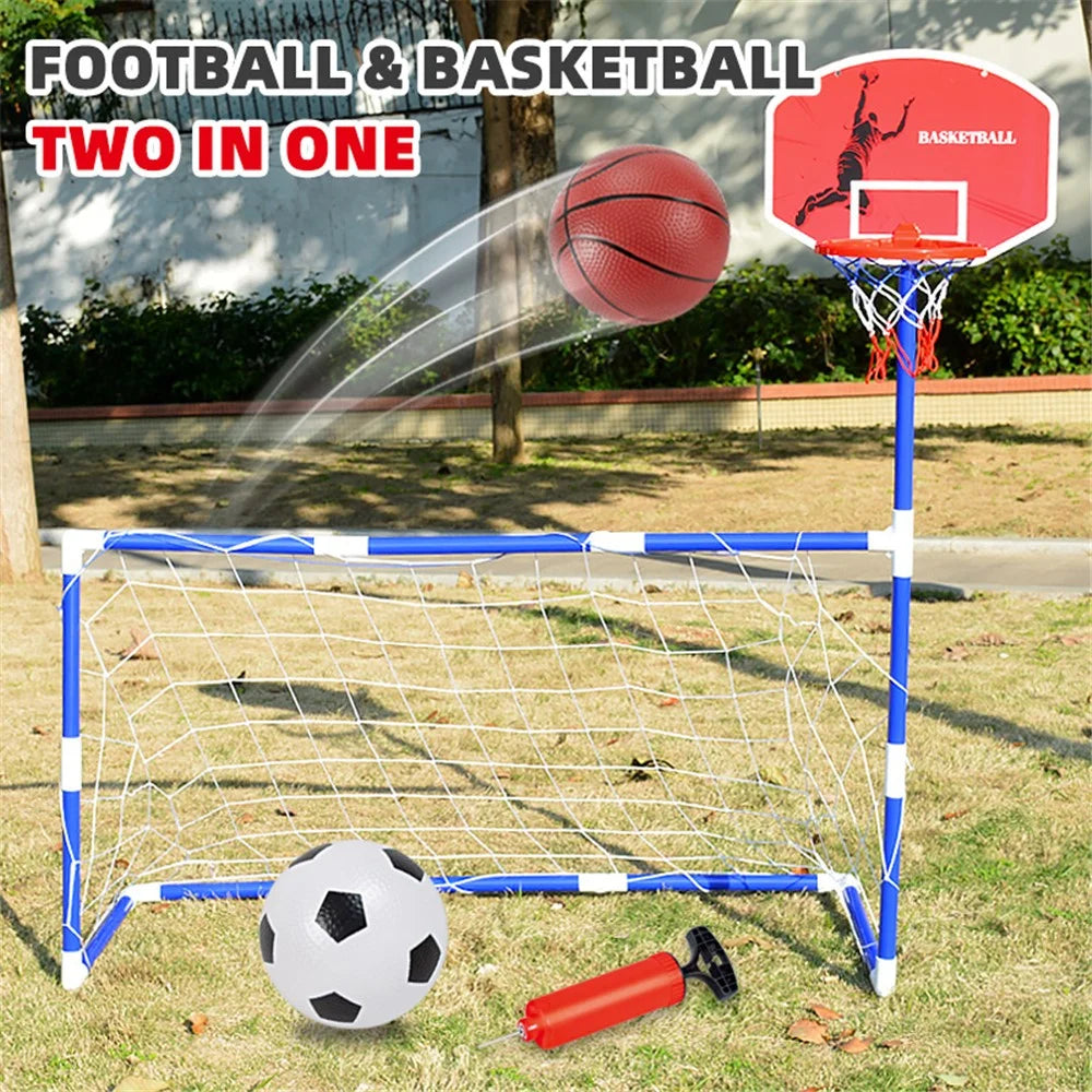 7701 2-in-1 Outdoor Sports Center Kids Toy Basketball Soccer Sports Station Indoor Arcade Game with Basketball Hoop Soccer Goal for Boys and Girls - 7
