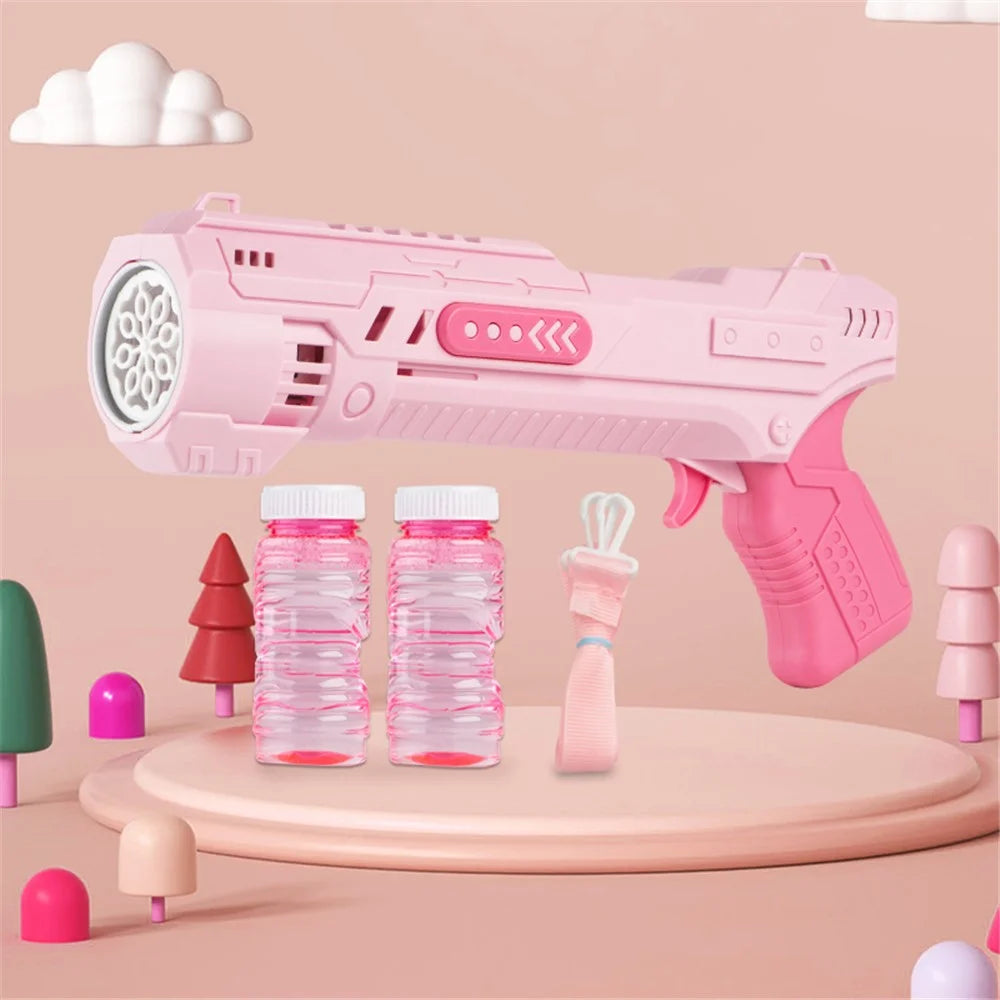 6308 Portable Bubble Machine with 8 Hole Bubble Maker for Kids Automatic Bubble Maker Outdoor Toy with Sound/Light Effect - Pink - 1